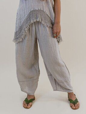 La Bottega di Brunella 100% Linen Wide Leg Pants Oatmeal Ragu-Battista OS